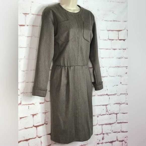 VINTAGE SAINT LAURENT PARIS RIVE GAUCHE Taupe knee length dress Size Large - Picture 2 of 15